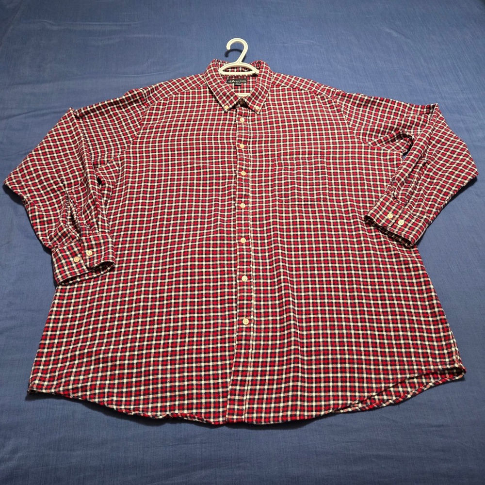John Ashford Flannel Shirt Mens 3XLT Red Plaid Fair Button Down Long Sleeve Tall